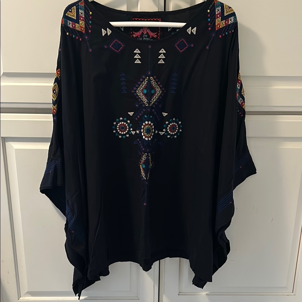 Black Embellished Tunic with Boxy Kimono Sleeves